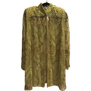 Vintage Tan-Chho Green Beaded Embroidered Embellished Evening Jacket L